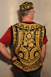 L Large / XL Extra Large - Men's Waistcoat BLACK velvet with curly GOLDEN band embroidery and mirrors 1001 Nights