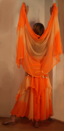 Ombré Regenboogsluier halfrond bicolor chiffon FLUO  ORANJE