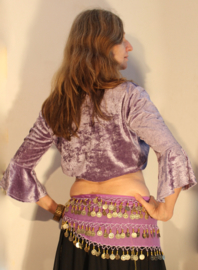 Bloesje / choli-top met elastiek onder de buste en 3/4 mouwen LILA / LICHT PAARS  fluweel  - Medium M /L / XL  Large