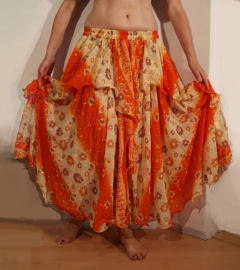 1 1/2  layer full circle skirt ORANGE OFF WHITE - Jupe danse orientale / Bollywood ORANGE BLANC D'OEUF