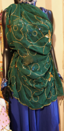 100 cm x 190 cm - Rectangle veil, DARK GREEN chiffon, fully decorated with GOLDEN sequins, Indian style