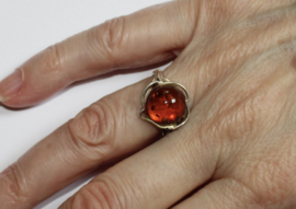 ZILVEREN ring met AMBER barnsteen - maat 56-58, diameter 17-18 mm