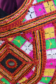 Half circle Banjari Indian Bohemian Hippy mirror Bag BROWN2 MULTICOLORED with tassels and beads