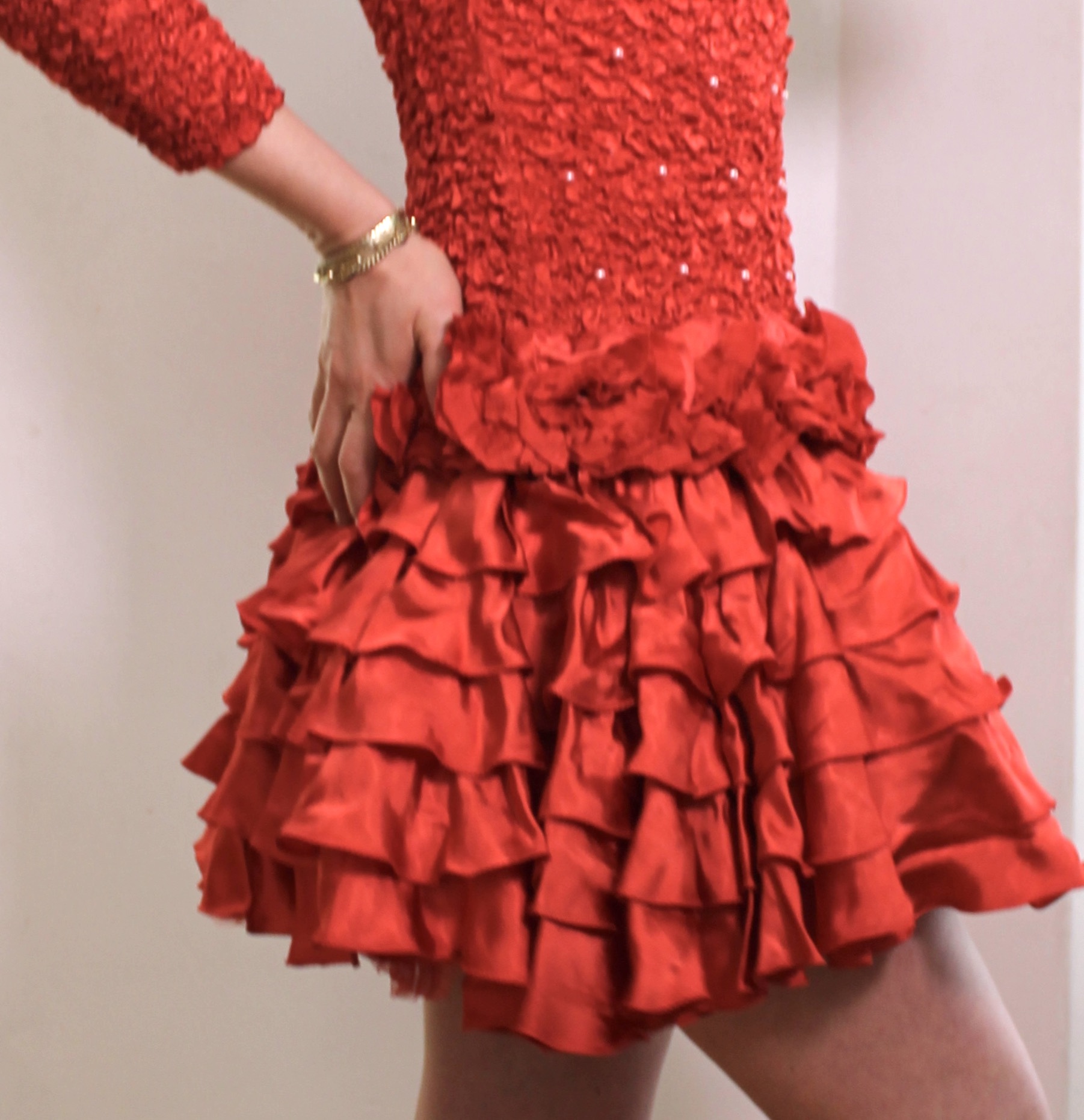 Coctail dress, party dress with fully elasticated top part and satin flounces skirt / lower part -  one size fits 38, 40 and 42