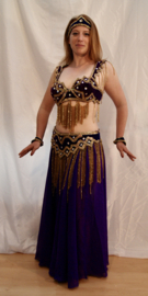 Crystal16 - 5-piece bellydance costume on PURPLE velvet, Swarovsky crystals, golden beads + sequins decorated