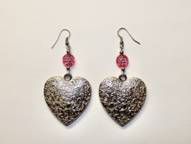 Silver4 - XL Hearts earrings PINK and SILVER colored Lightweight - Boucles d'oreilles XL Coeur ARGENTÉ ROSE