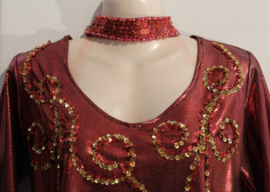 one size fits S, M, L - RED GOLD Short blouse with long sleeves made of shiny fabric