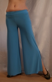 one size - exercise pants stretch TURQUOISE TURKISH BLUE with low slits at the outside