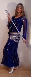 Saidi dress, net fabric,  ROYAL BLUE transparent with plastic coins - one size fits  S M L XL