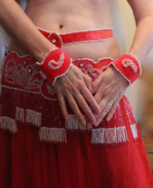 Bellydance costume Egypt "Valentine" RED WHITE size 40/42 with waistband