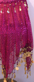 S, XS, XXS - 3-piece harem costume lady : top + skirt + headband FUCHSIA GOLD