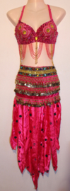 38-Points skirt FUCHSIA BRIGHT PINK satin, polka dot and sequins decorated - Jupe ROSE  FUCHSIA 38 pointes