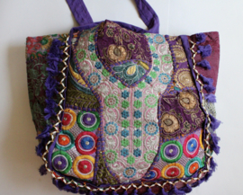 Richely embroidered and flowered Banjari Indian Bohemian Bag PURPLE1 PINK MULTICOLORED GOLD