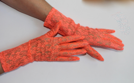 lady - 1 pair of gloves FLUORESCENT ORANGE lace - 1 paire de gants dentelle ORANGE FLUORESCENT