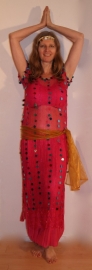 S M L XL - 3-piece Cleopatra set : transparent net dress FUCHSIA BRIGHT PINK + matching hip shawl + headband