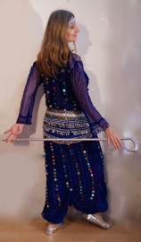 Saidi dress, net fabric,  ROYAL BLUE transparent with plastic coins - one size fits  S M L XL