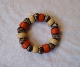 Bohemian Ibiza big beads bracelet IVORY ORANGE SILVER color