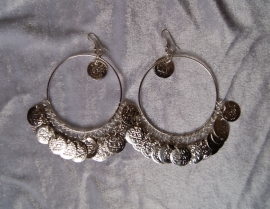 XL 5 cm diameter - Earrings with coins SILVER colored big circles - Boucles d'oreilles cercles aux sequins ARGENTÉ