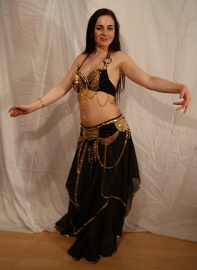 Bellydance skirt BLACK GOLD rimmed - one size fits  Extra Small, Small, Medium