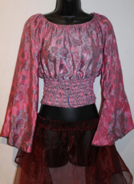 ROZE zijden crop top bloesje met smock elastiek onder de buste 