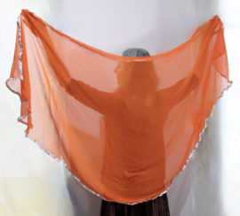 ORANGE chiffon veil, halfcircle, SILVER band rimmed - 210 cm long