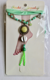 one size adaptable -  Boho foot jewel, beaded decoration LIGHT GREEN SILVER color, bare foot sandal