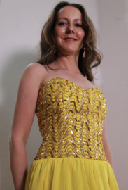 Elegant, sophisticated, romantic YELLOW  coctail dress, sparkling fairytale partydress, sequins decorated, 2 layer chiffon skirt