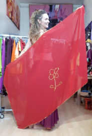 RODE, rechthoekige chiffon sluier met GOUDEN paillettenversiering - 180 cm x 105 cm