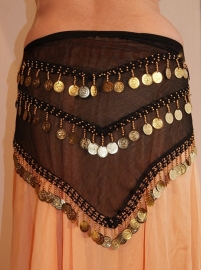 One size - Basic bellydance coinbelt triangle BLACK GOLD - Foulard NOIR DORÉ aux sequins pour la danse orientale