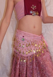 4-piece One of a kind Bellydance costume for girls 8-12 years old  PINK : headband + top + belt + skirt