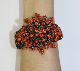 Crystal Strass hinge bracelet  "Star Flower 1" ORANGE GOLD  diamanté - Bracelet étincelant en forme d'étoile / fleur, ORANGE DORÉ décoré richement de strass diamanté