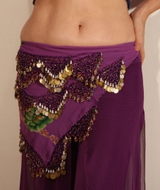 Small - XXS XS Extra Small - Egyptian handycraft bellydance hipbelt, crocheted beaded decoration on flower chiffon