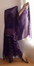 M L XL XXL - 2-piece Gypsy set PURPLE GOLD : skirt + veil chiffon, silver sequins embroidered