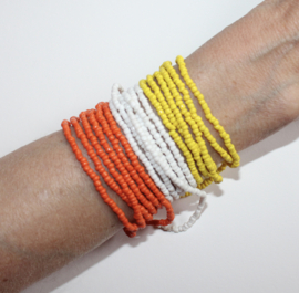3  happy hippy beaded necklaces / bracelets in ORANGE, WHITE and YELLOW.
