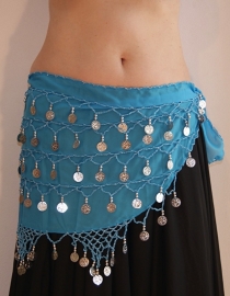 one size - Basic bellydance hipbelt halfcircle TURQUOISE SILVER - Foulard  TURQUOISE à sequins ARGENTÉS pour la danse orientale