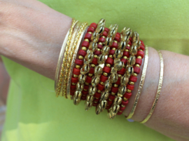 Tribal Fusion Indische Kathak stijl armband vol belletjes en kraaltjes ROOD GOUD - Indian Tribal Fusion Kathak style beaded bracelet RED GOLD, filled with bells