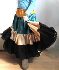MULTICOLORED ruffled skirt SAFFRON YELLOW, TURQUOISE BLUE, GOLD and BLACK -fits sizes 40, 42, 44 and 46