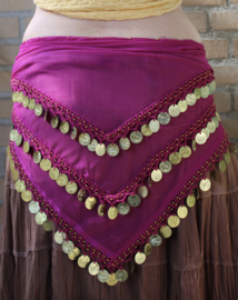 One size fits L, XL up to XXL - Basic bellydance coinbelt triangle CYCLAMEN PINK, GOLD decorated