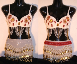 75-80 B C - Fully sequinned bra WHITE, GOLD and RED accents decorated