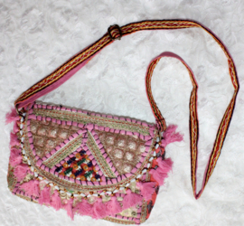 23cm x 13 cm x 6cm - One of a kind Bohemian hippy chic purse patchwork PINK8 GOLD