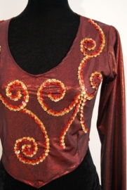 one size fits S, M, L - RED GOLD Short blouse with long sleeves made of shiny fabric