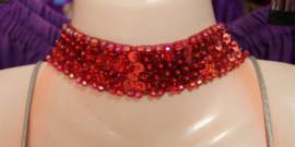 Fully sequinned necklace STONE RED - Collier sequins et perles ROUGE PIERRE