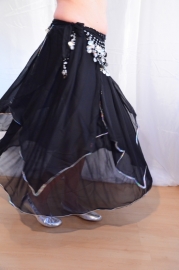 Rok orientaals tulpmodel ZWART ZILVER -  one size fits XS S M - Bellydance skirt BLACK, SILVER  rimmed