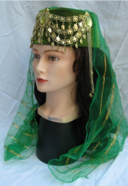 Lady head gear hat for 1001 Nights OLIVE GREEN GOLD - Casque et voile de tête princesse 1001 nuits VERT OLIVE DORÉ pour dames