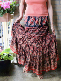 Maxi ruffled silk skirt RED BLACK OFF WHITE, 100% silk with elastic waistline