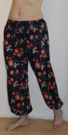 one size 36/38/40 - Saroual - Harempants NAVY BLUE RED roses