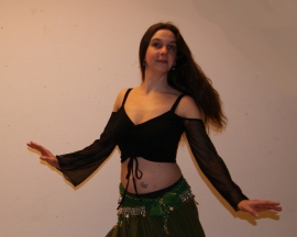 Crop top BLACK with transparent sleeves - Top manches voilées de danse orientale NOIR