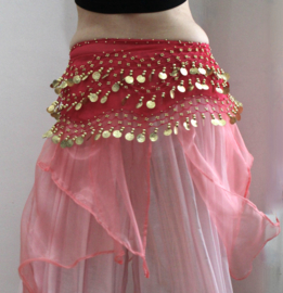 Basic bellydance hipbelt FUCHSIA BRIGHT PINK, GOLDEN sequins and beads decorated