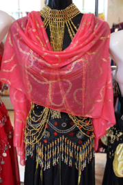 SALMON PINK shawl, rectangular, with GOLDEN chains print