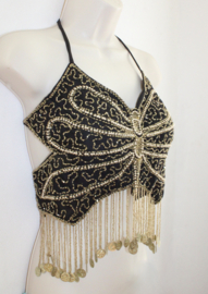 Glitter Harem top / bra BLACK, GOLDEN beads and sequins decorated - one size fits Medium, Small, Extra Small, M, S, XS. fits sizes 34, 36 up to 38